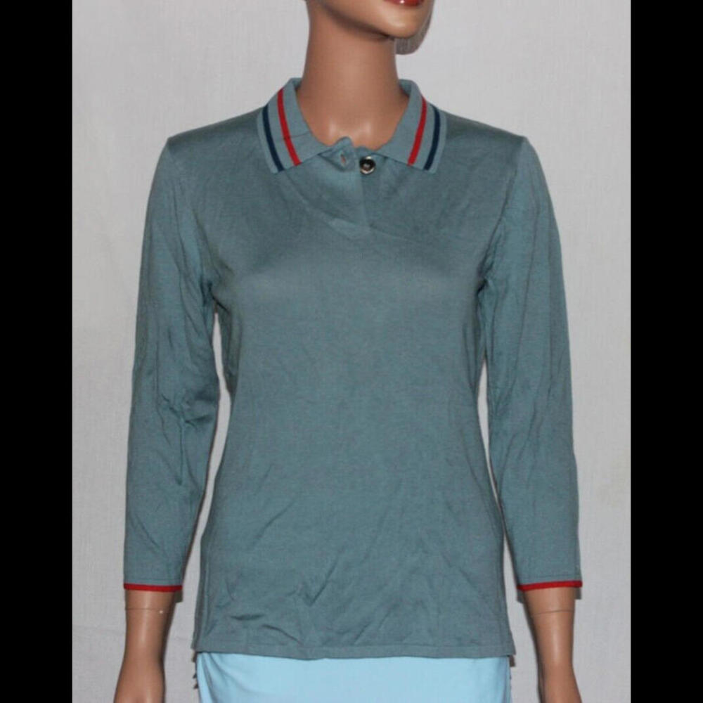 MOVETES WOMENS ACE LIGHTWEIGHT SWEATER – TEAL BLUE GRAY 3/4 SLEEVE – SIZE S L XL